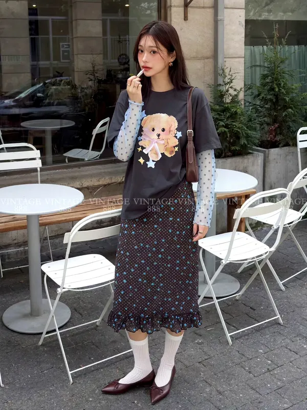 Vintage Floral Print Midi Skirt - Elegant and Chic