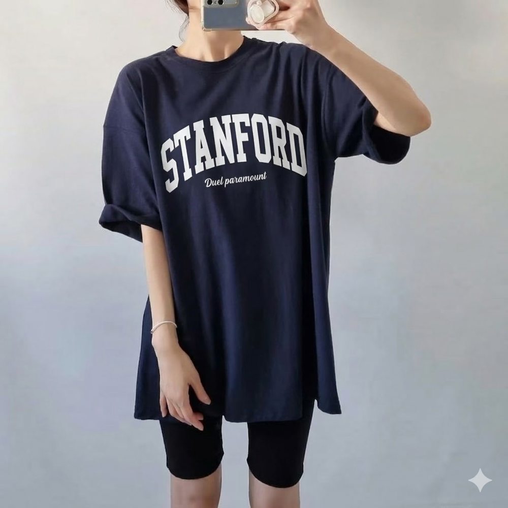 T-Shirt Longgar Cetakan Universiti Stanford