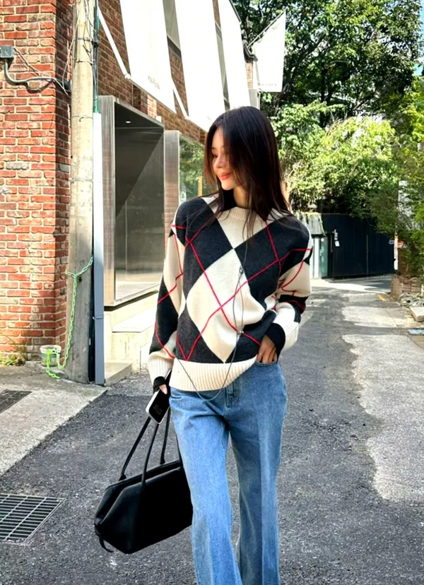 クラシックチェック柄女性用セーター - ファッショナブルで暖かい