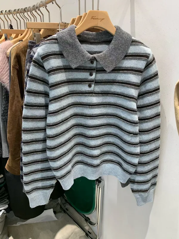 Fashionable Striped Knit Sweater - Comfortable and Versatile for Spring and Autumn