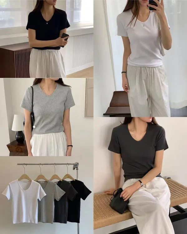 Simple Basic V-Neck Short Sleeve T-Shirt