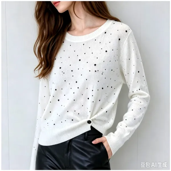 Classic Round Neck Knit Top with Elegant Accents