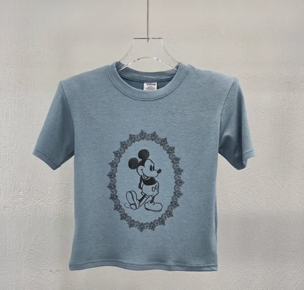 Mickey Mouse Pattern Short Sleeve T-Shirt, Fresh Blue, Comfortable and Versatile