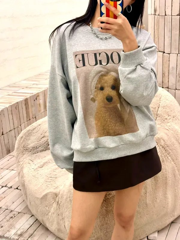 T-Shirt Longgar Corak Anjing Bergaya dan Comel