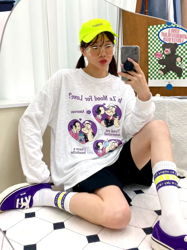 Cute Cartoon Printed Long Sleeve T-Shirt, Comfortable Casual Style
