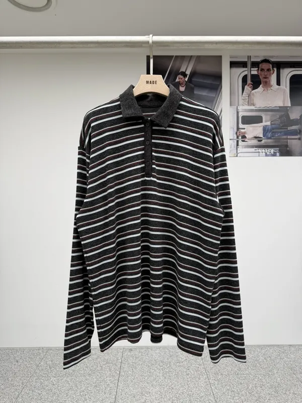 Stylish Striped Long Sleeve Polo Shirt for Casual Wear