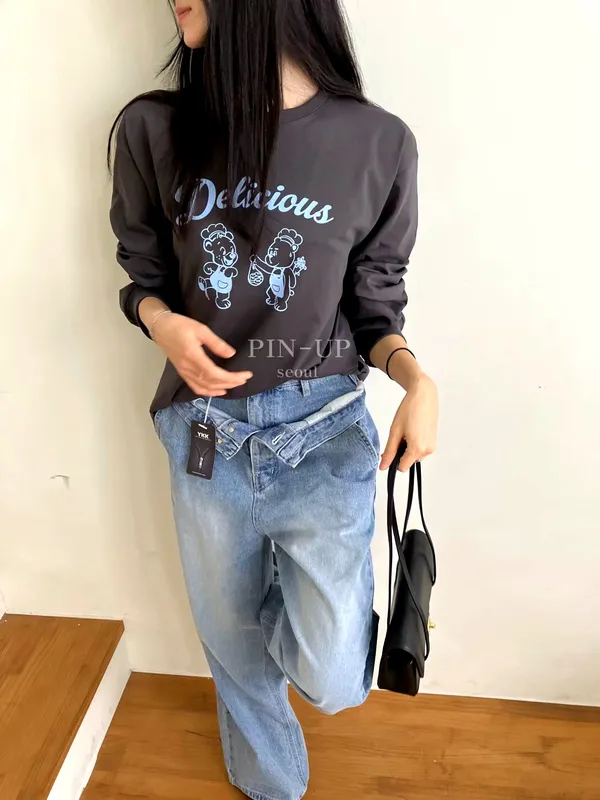 Cute Cartoon Printed Long Sleeve T-Shirt, Casual Fashion