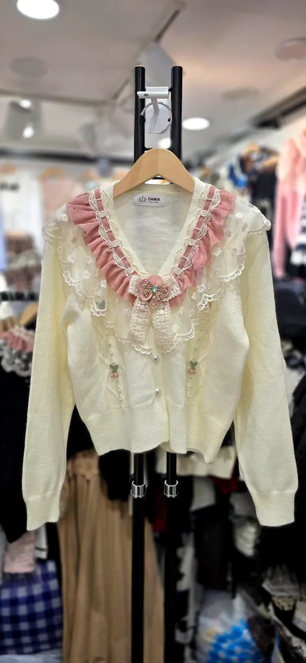Sweet Lace Decorated Knit Sweater, Elegant and Fashionable