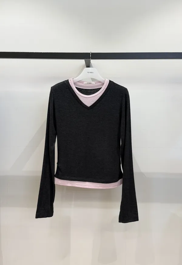 Fashion Color Block V-Neck Long Sleeve T-Shirt, Comfortable and Breathable
