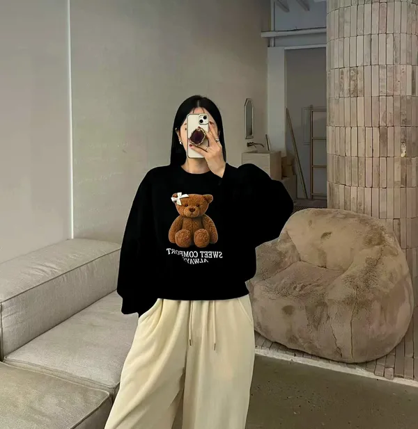 Kemeja Sweat Bear Comel - Gaya Santai yang Selesa