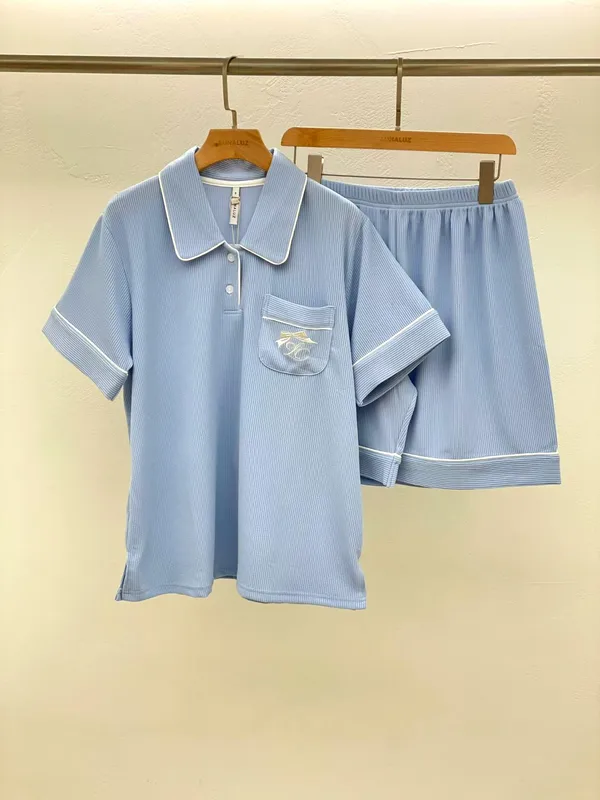 Fresh Blue Women's Outfit Set, Comfortable Casual Style
