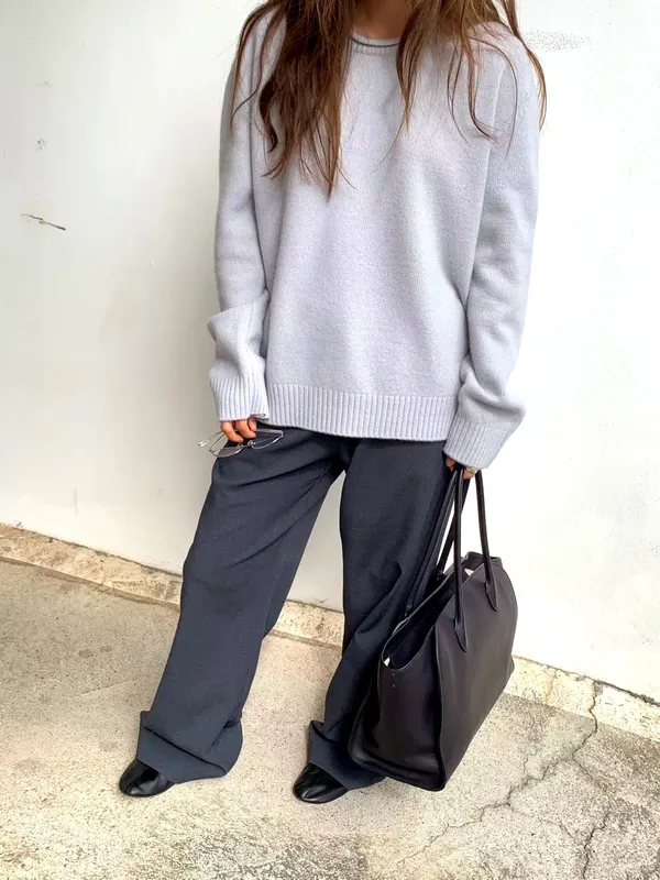 Comfortable Minimalist Gray Women's Top, Perfectly Paired with Casual Pants