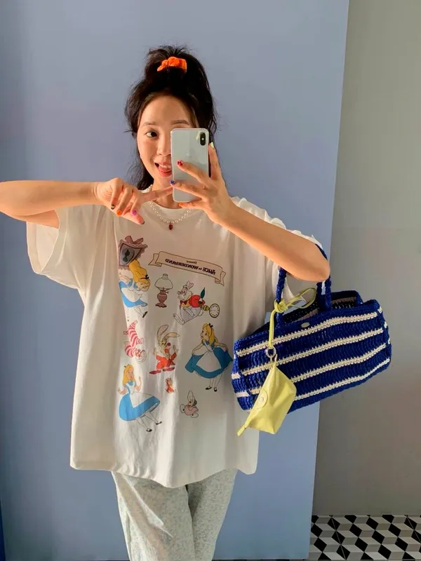 Cute Cartoon Pattern Women's T-Shirt, Comfortable Casual Style
