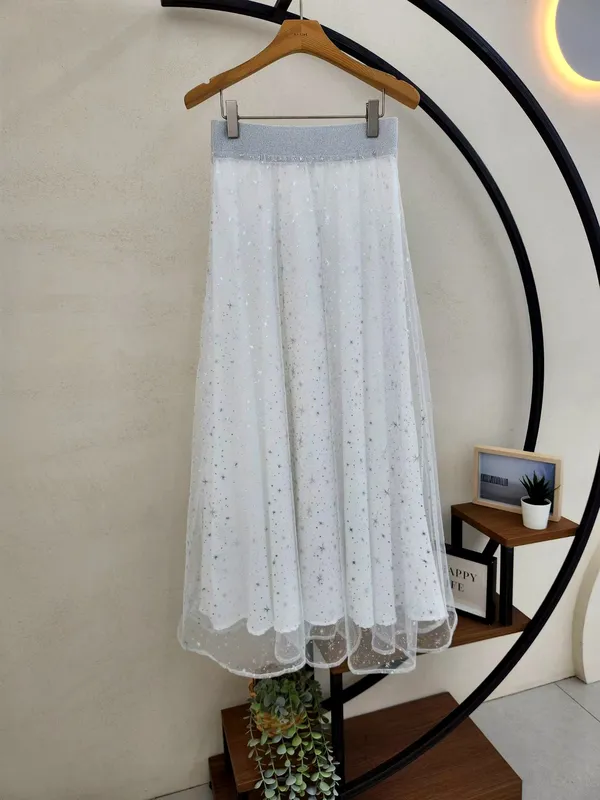 Elegant Sequin Midi Skirt, Lightweight and Breathable, Perfect for Summer