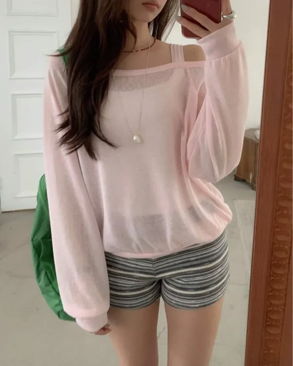 Lightweight Breathable Pink Long Sleeve Top - Fashionable Casual Style