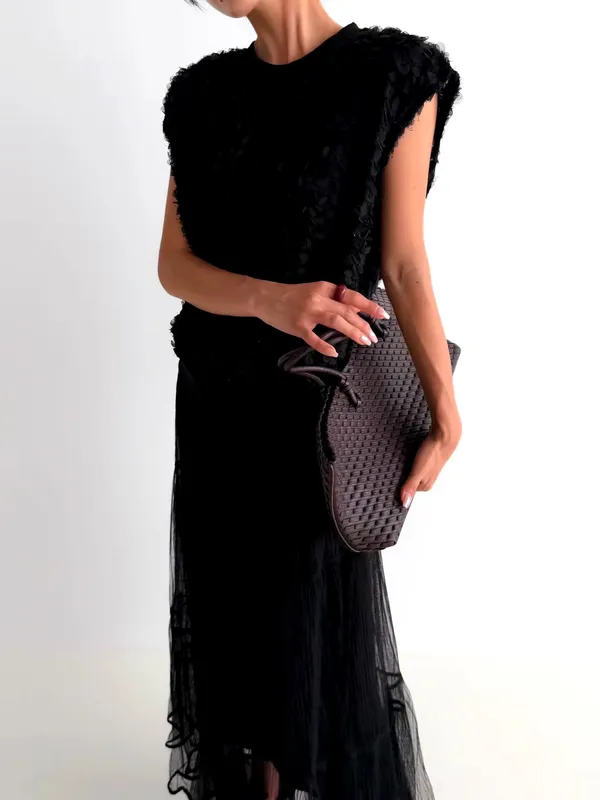 Stylish Embroidered Sleeveless Top, Elegant Black Design