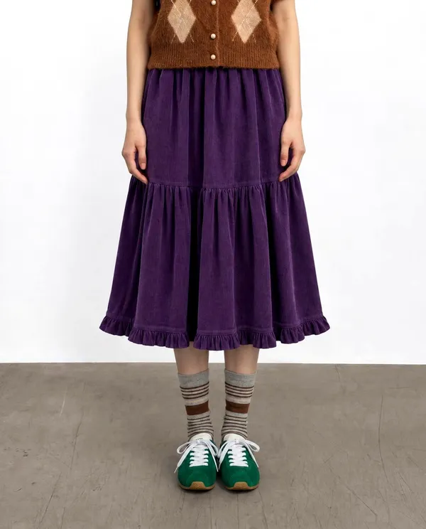 Elegant Purple Wavy Hem Maxi Skirt for Spring and Summer