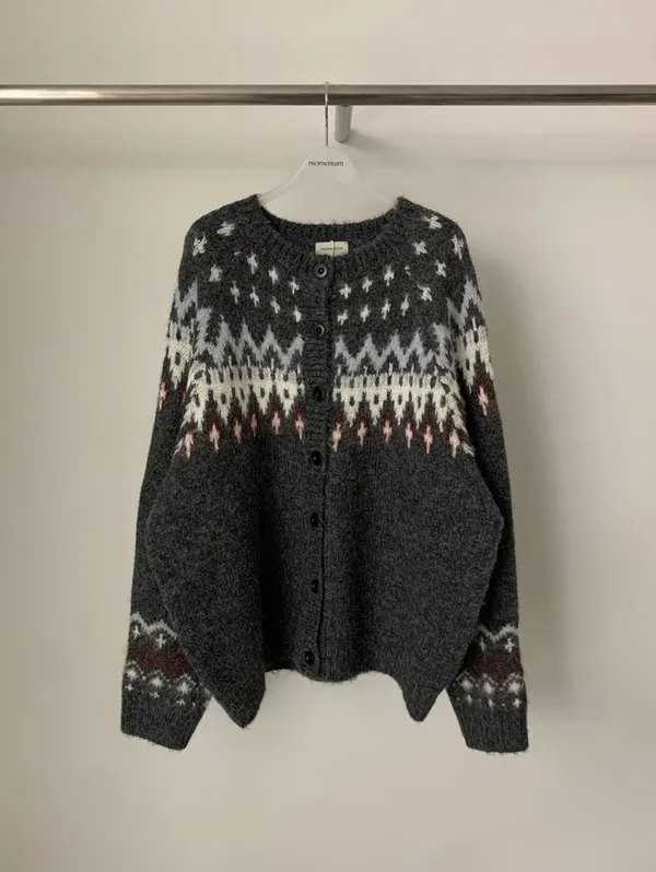 Winter Warm Cardigan Sweater, Classic Nordic Pattern