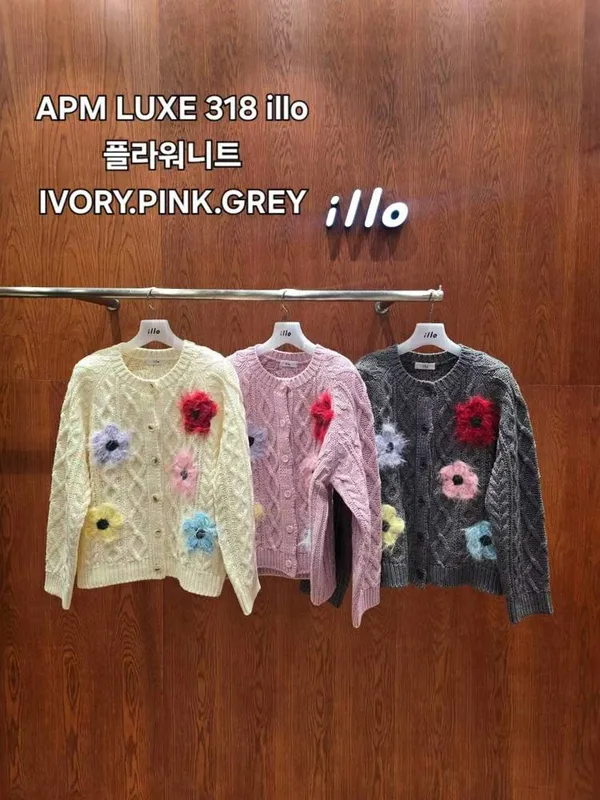 APM LUXE 318 Illo Floral Decor Knit Cardigan
