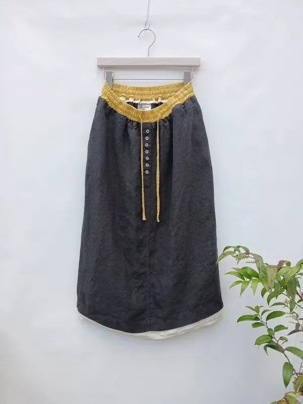 Stylish Casual Gray Maxi Skirt with Elastic Waist Design