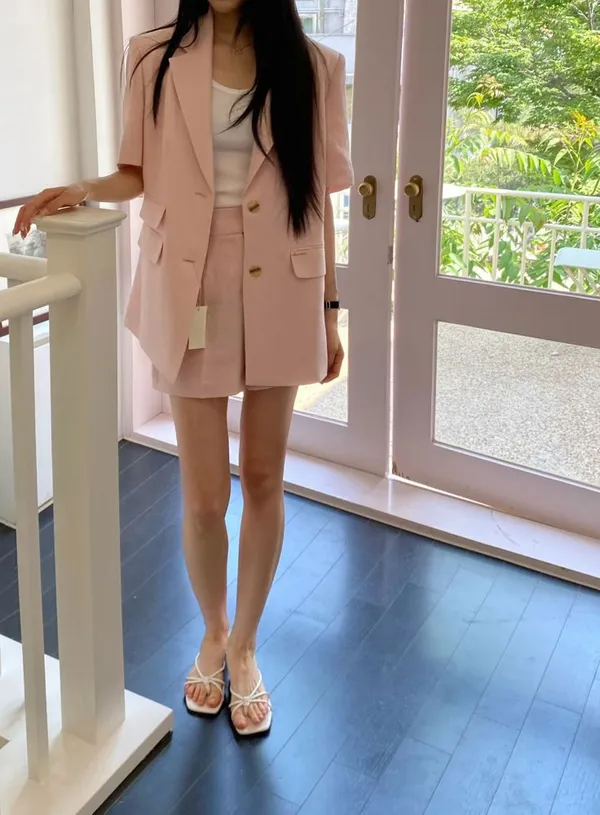 Elegant Pink Suit Jacket Set - Summer Fashion