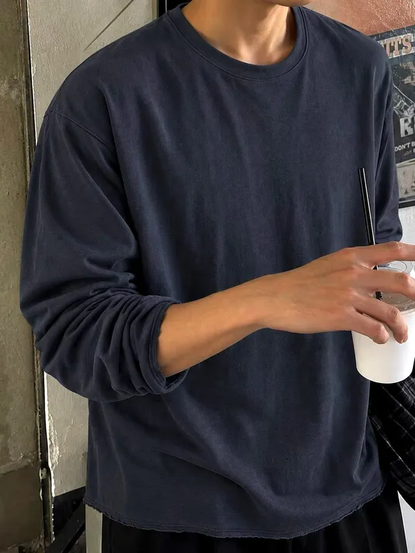 カジュアル メンズ ラウンドネック 長袖 Tシャツ、快適で多用途