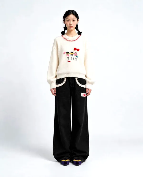 Fashionable Embroidered Sweater, Comfortable and Versatile for Fall and Winter