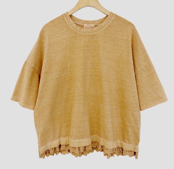 เสื้อยืดแขนสั้นขอบลูกไม้หลวมแฟชั่น