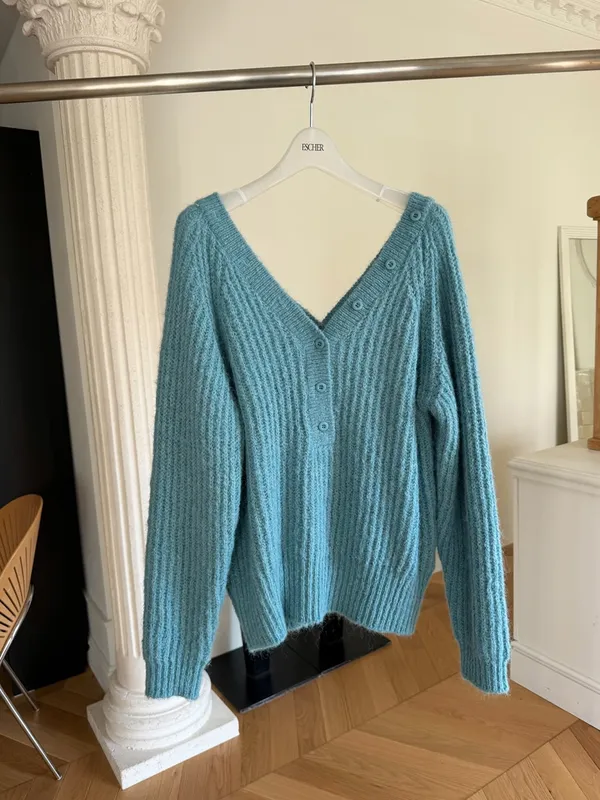 Fresh Blue Knitted Cardigan, Comfortable and Versatile