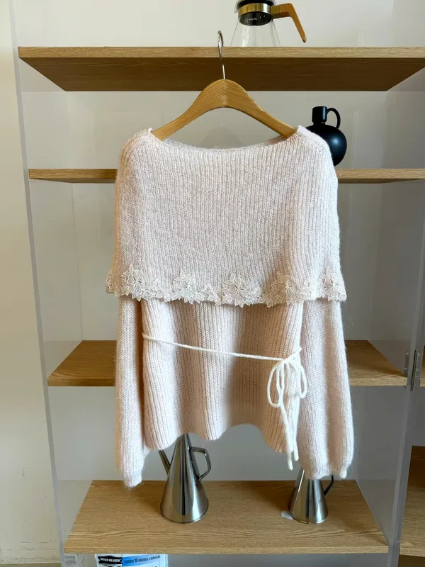 Elegant Lace-Trim Sweater, Warm and Comfortable Women's Top