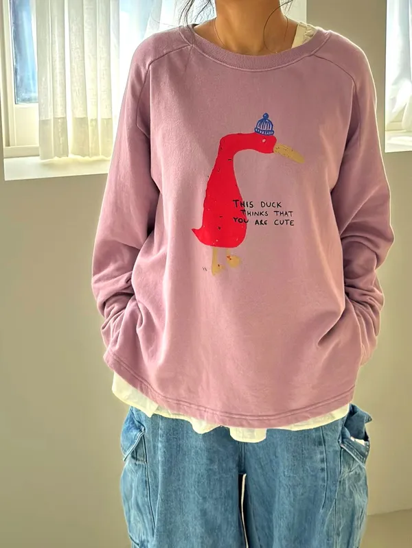 Cute Duck Pattern Women's Top, Comfortable Casual Style