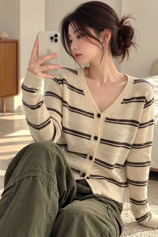 Striped Cardigan for Women, Comfortable Casual Style, Versatile Outerwear