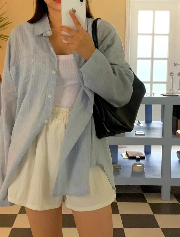 Fresh Blue Striped Shirt for Women - Comfortable and Stylish