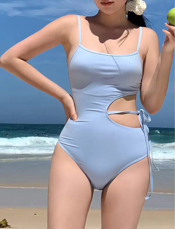 Stylish Blue One-Shoulder Swimsuit with Sexy Slit Design