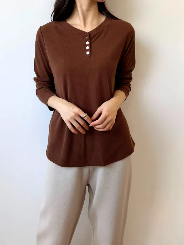 Stylish and Minimalist Brown Women's Top - Comfortably Versatile