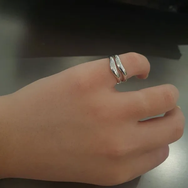 Stylish Minimalist Silver Double Ring