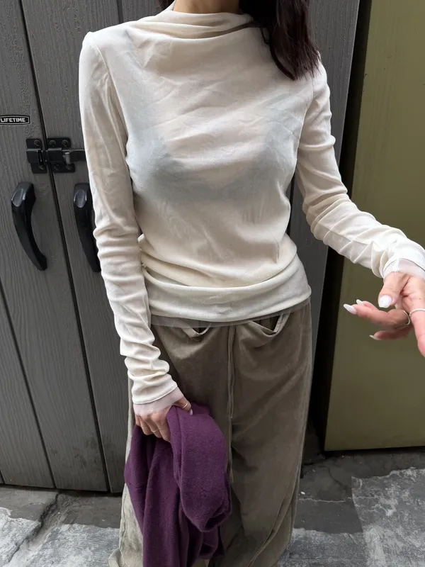 エレガントでシンプルな長袖女性用トップス、快適で通気性抜群