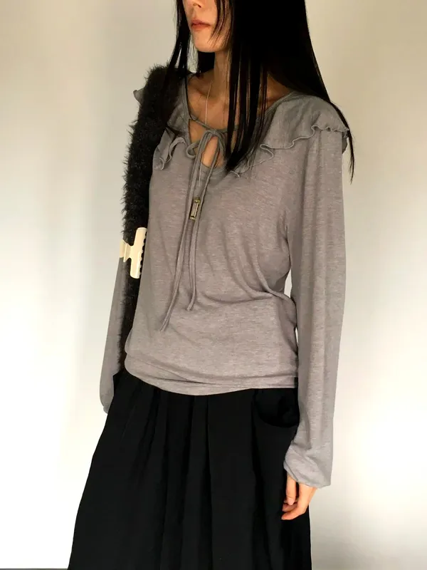 Elegant Lace Collar Long Sleeve Top, Lightweight and Comfortable