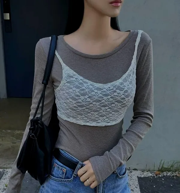 Stylish Women's T-Shirt with Elegant Lace Design