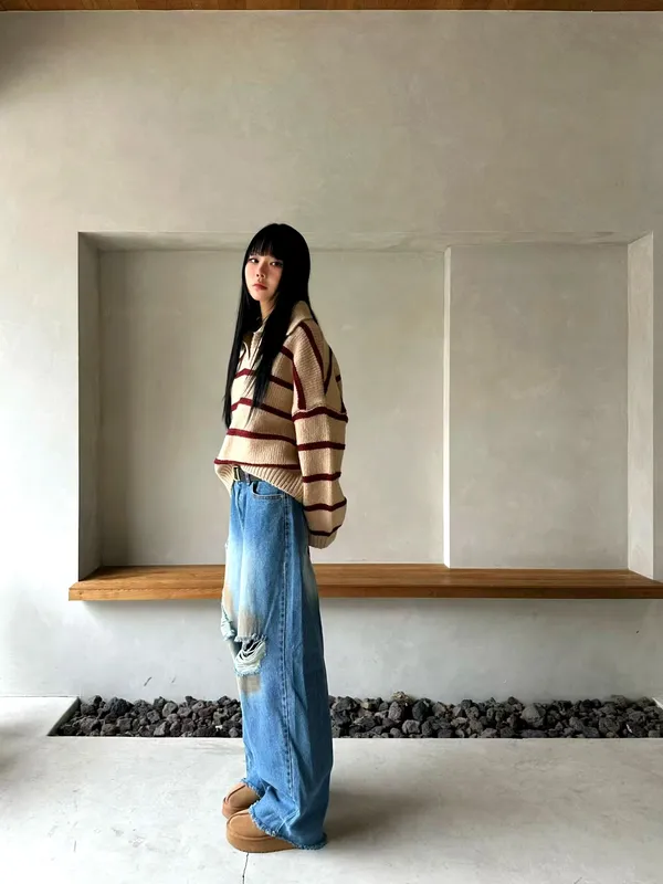 Striped Loose Knit Top - Comfort Meets Style