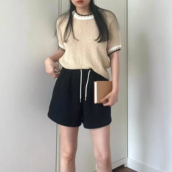 Fashionable Casual Women's Top, Breathable Knitted Short Sleeve