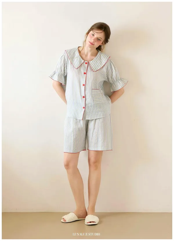 Fresh Striped Women's Outfit Set, Comfortable Casual Style