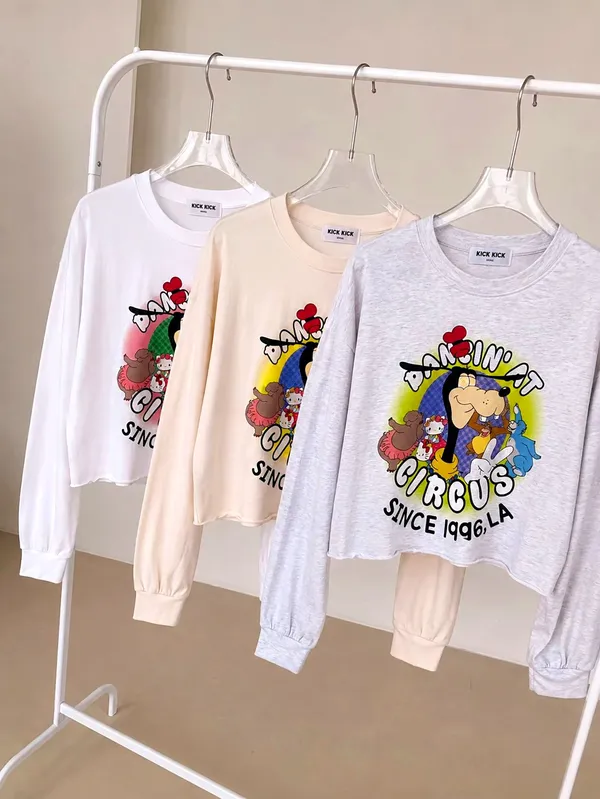 Cute Cartoon Printed Women's Top, Comfortable Casual Style