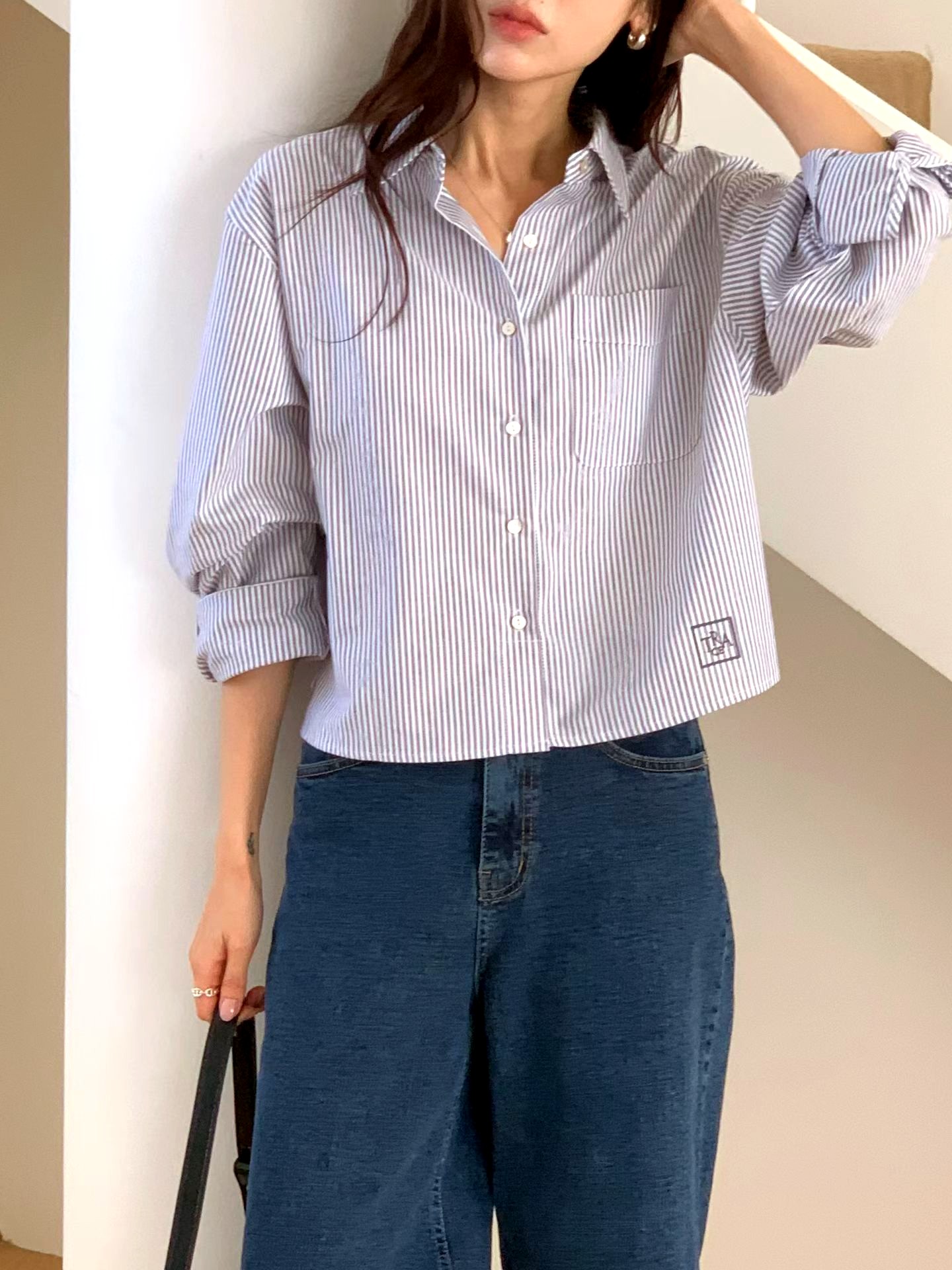 트렌디한 스트라이프 셔츠, 편안한 캐주얼 스타일 완성
