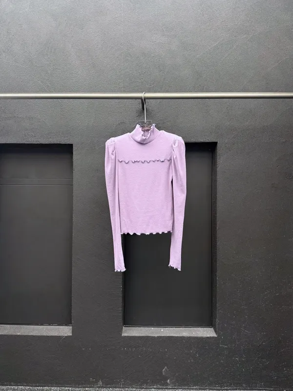 Elegant Long Sleeve Top with Lace Trim, Soft Purple