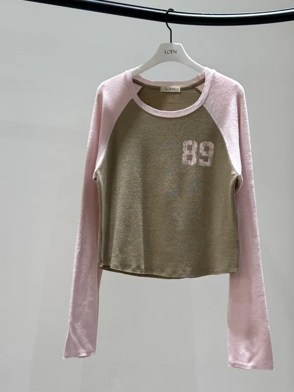 Stylish Color-Block Long Sleeve T-Shirt with 89 Print Design