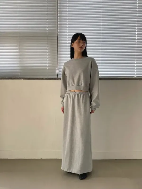 Stylish and Minimalist Gray Long Sleeve Hoodie Set