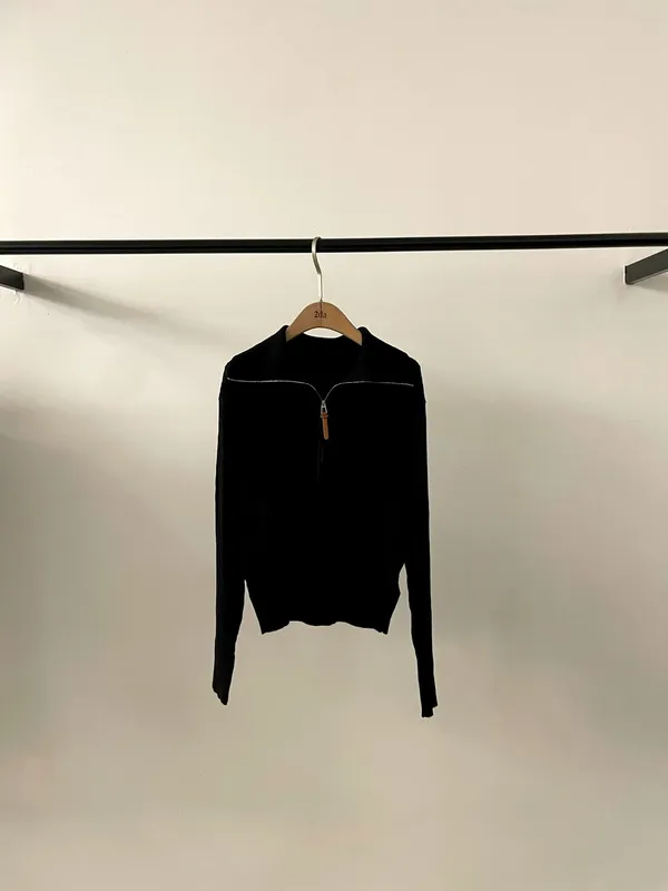 Stylish Minimalist Black Zip T-Shirt, Comfortable and Versatile