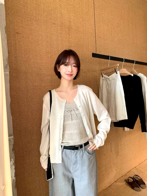 เสื้อคาร์ดิแกนผู้หญิงสไตล์มินิมอล สบายและระบายอากาศได้ - สินค้าใหม่