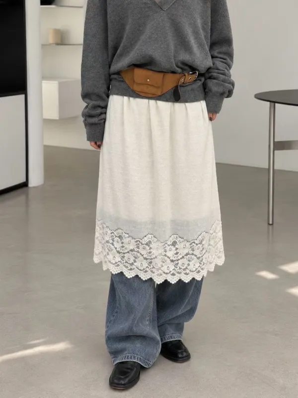 Elegant Lace Trim Midi Skirt - Fashionable and Versatile